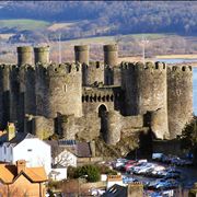 Conwy Castle and car park from Town Walls